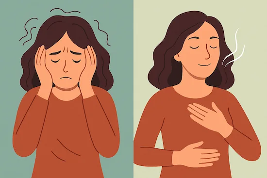 Before and after illustration of anxiety relief from breathing exercises